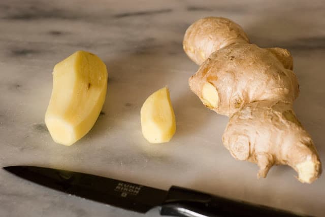 Fresh ginger partially peeled