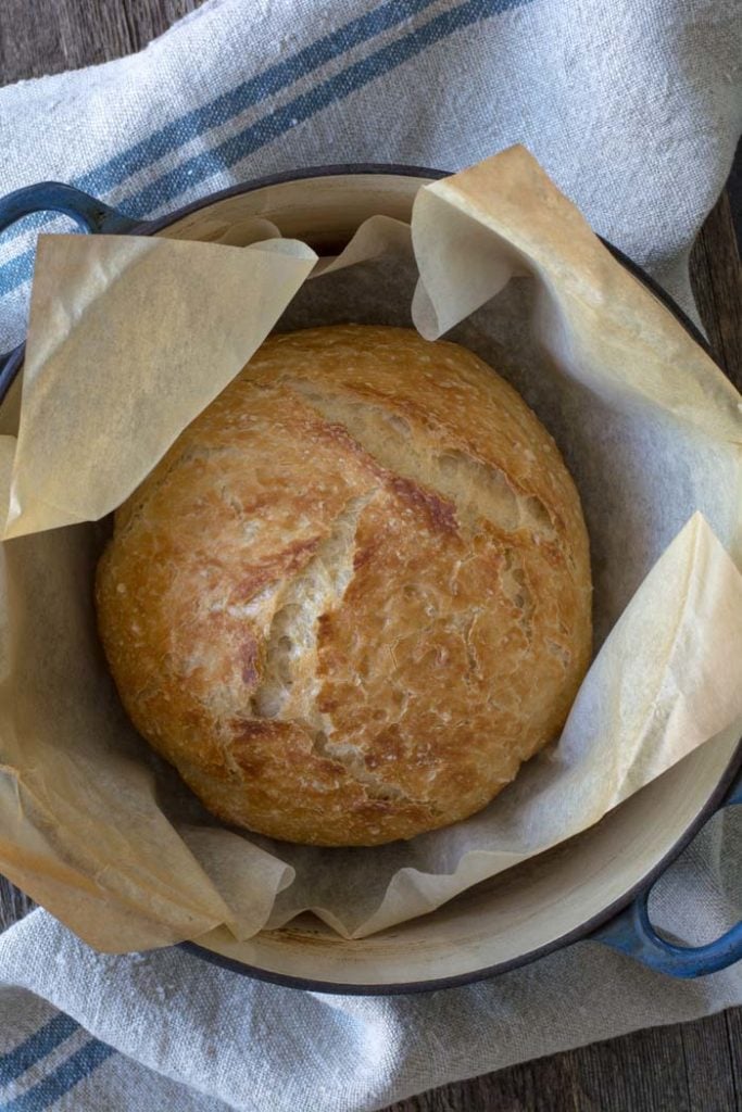 No-knead Crusty Bread in a Dutch oven