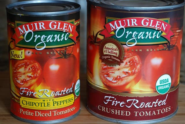 Two fire roasted canned tomatoes to make salsa. Once with chipotle peppers.