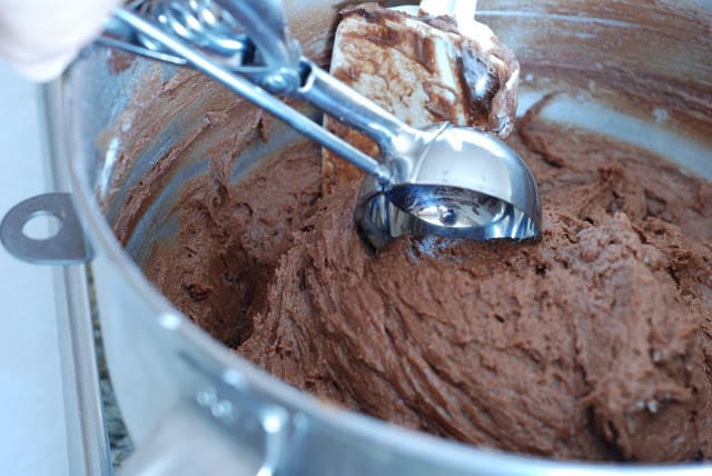 Ice cream scoop in chocolate cookie dough