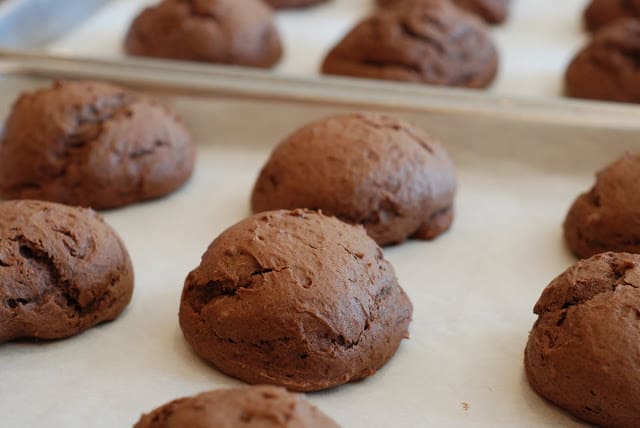 Baked chocolate cookies on baking sheet