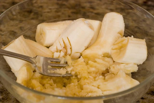 mashing bananas with a fork