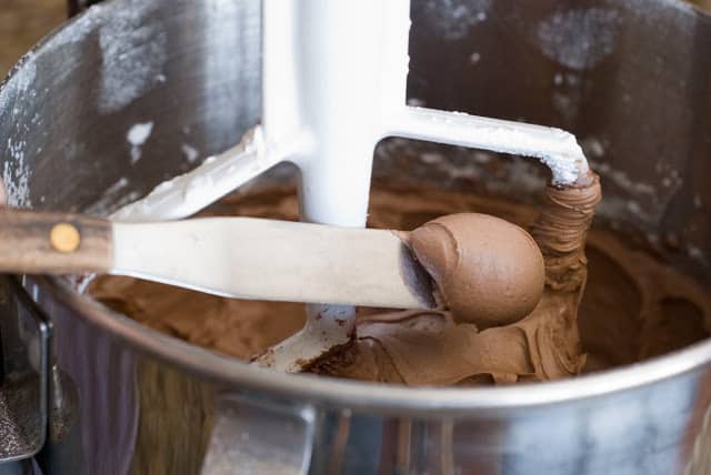 Chocolate frosting on a spatula