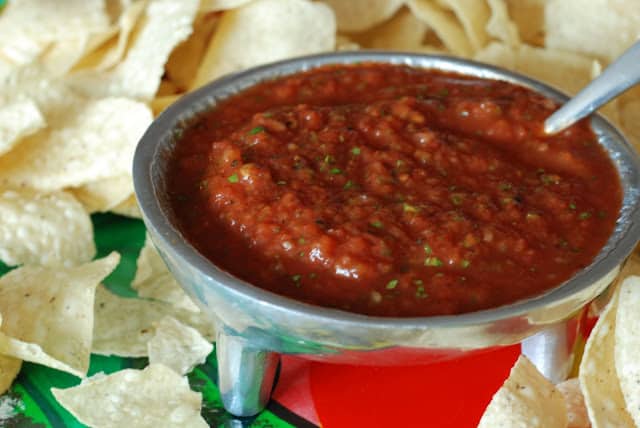 salsa in bowl with tortilla chips