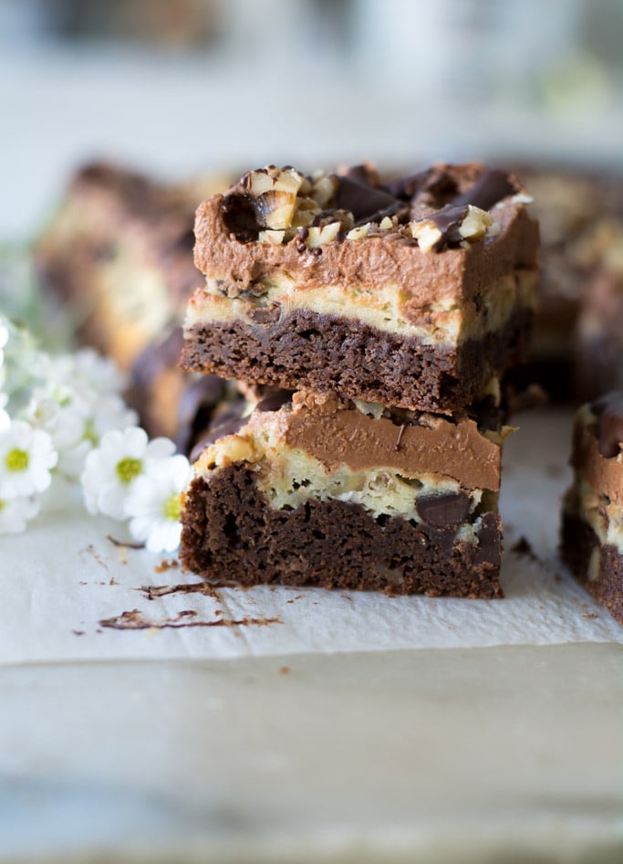 Brownies stacked with white flower