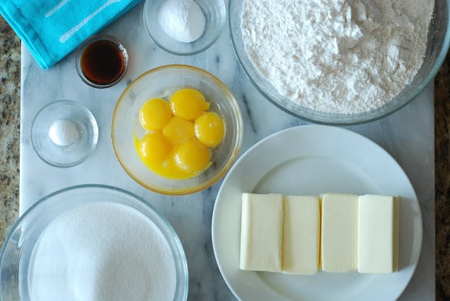 butter, egg yolks, sugar, flour, vanilla