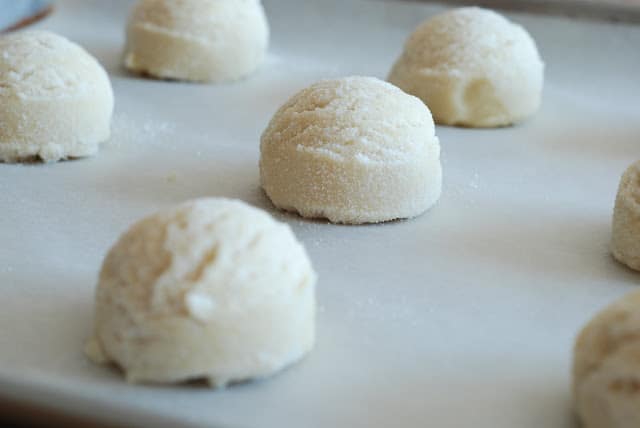 mounds of cookie dough on baking sheet