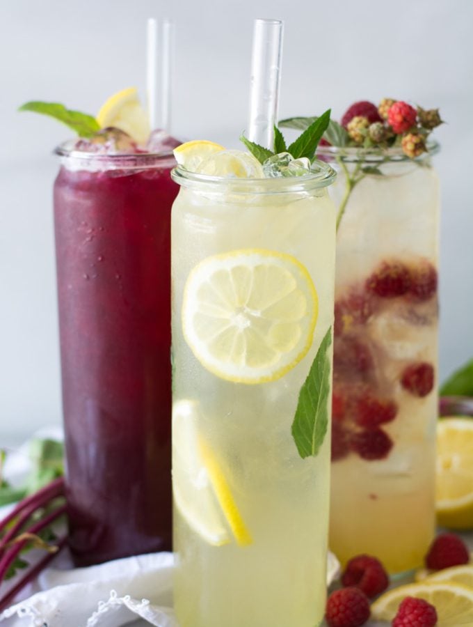 Lemonade and raspberry lemonade in tall glasses