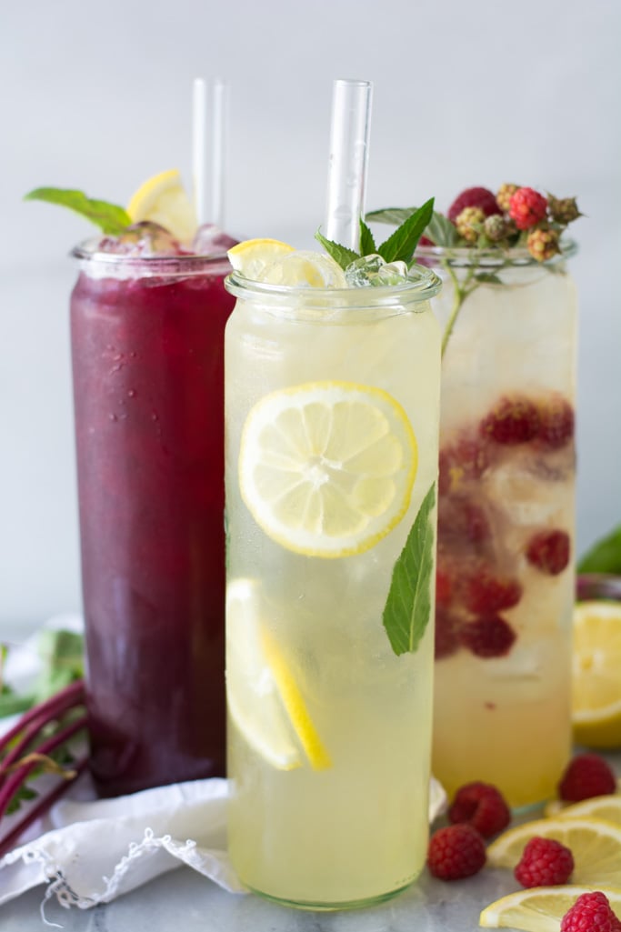 Lemonade and raspberry lemonade in tall glasses