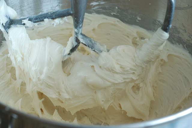 Cream cheese frosting for the cut out sour cream cookies recipe.