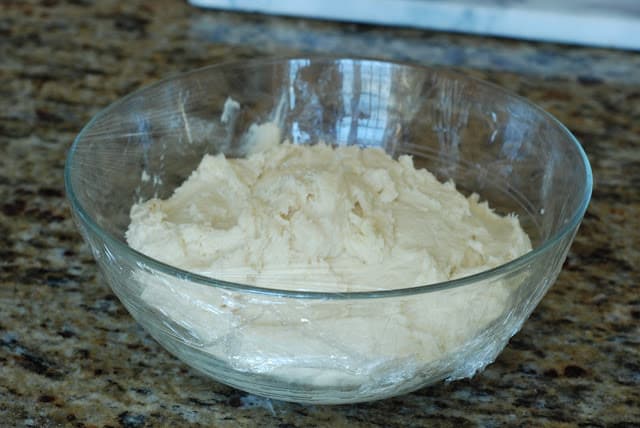 cookie dough in glass bowl