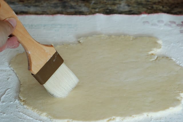 rolled sugar cookie dough and pastry brush