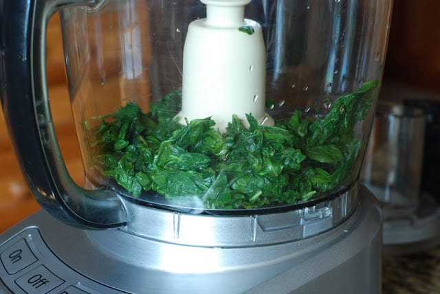 Blanched basil in food processor