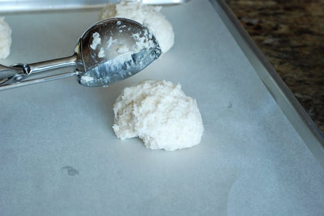 shortbread scooped onto baking sheet lined with parchment