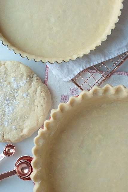 overhead shot of two unbake pie crusts