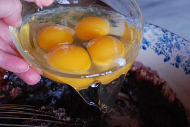 eggs added to brownie mixture.