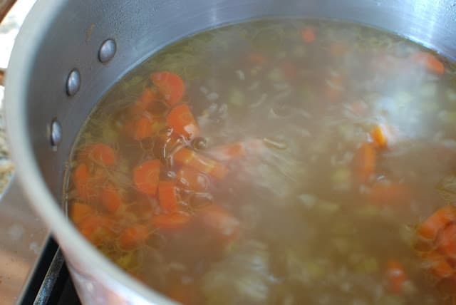 Simmering Vegetables in chicken broth