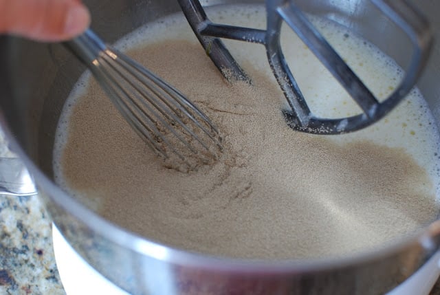 yeast whisked into milk and egg mixture