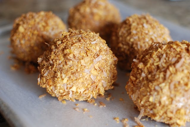 Freezing the the frozen dessert treat balls for a second time before frying.