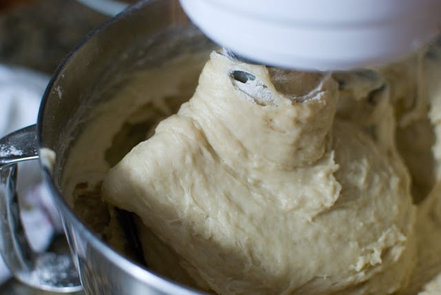 Dough in electric mixer