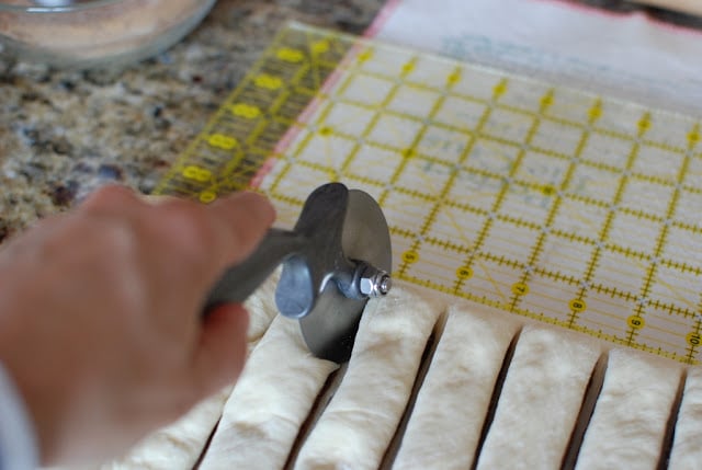 Dough cut into 1-inch strips