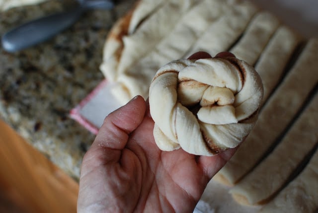 hand holding rolled cinnamon twist