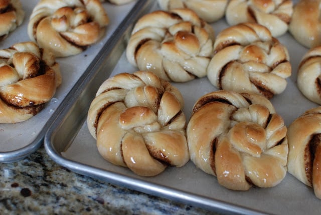 Baking sheet with glazed cinnamon twists