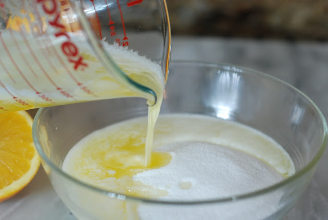 Melted butter poured over sugar