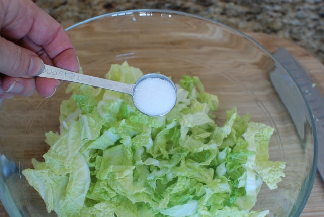 salt sprinkled on cabbage
