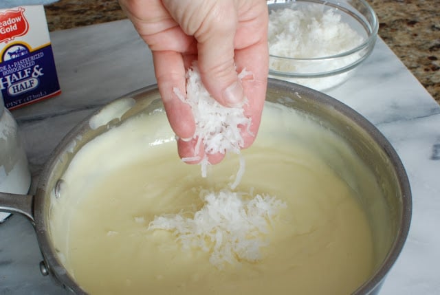 Coconut added to custard mixture