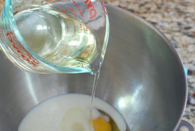 eggs, buttermilk, oil in mixing bowl