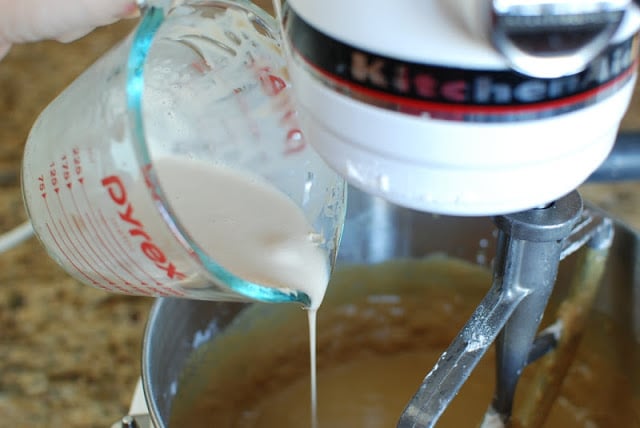 yeast pouring into bowl