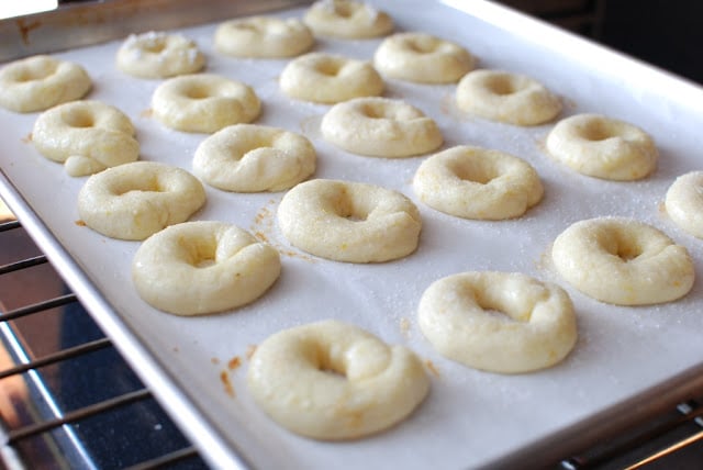 baked berlinerkranser cookies on baking sheet