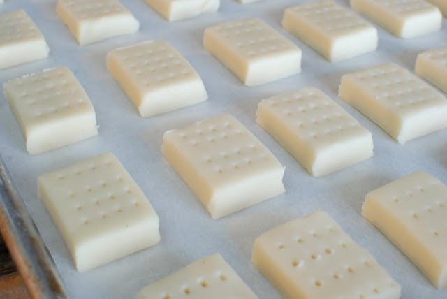 Scotch shortbread on a baking sheet