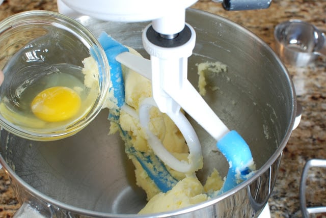 Butter and egg in mixer
