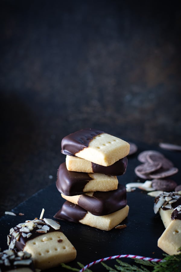 Stacked Scotch Shortbread with black background