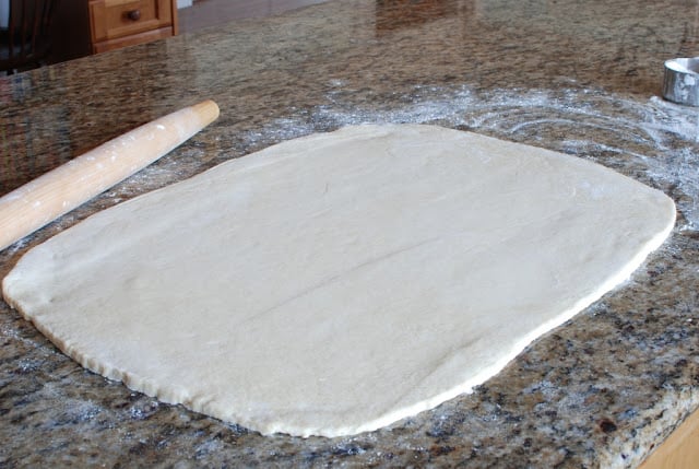 Rolled out dough in a rectangle.