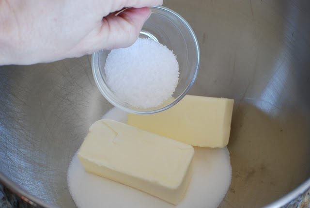 butter and sugar in mixing bowl