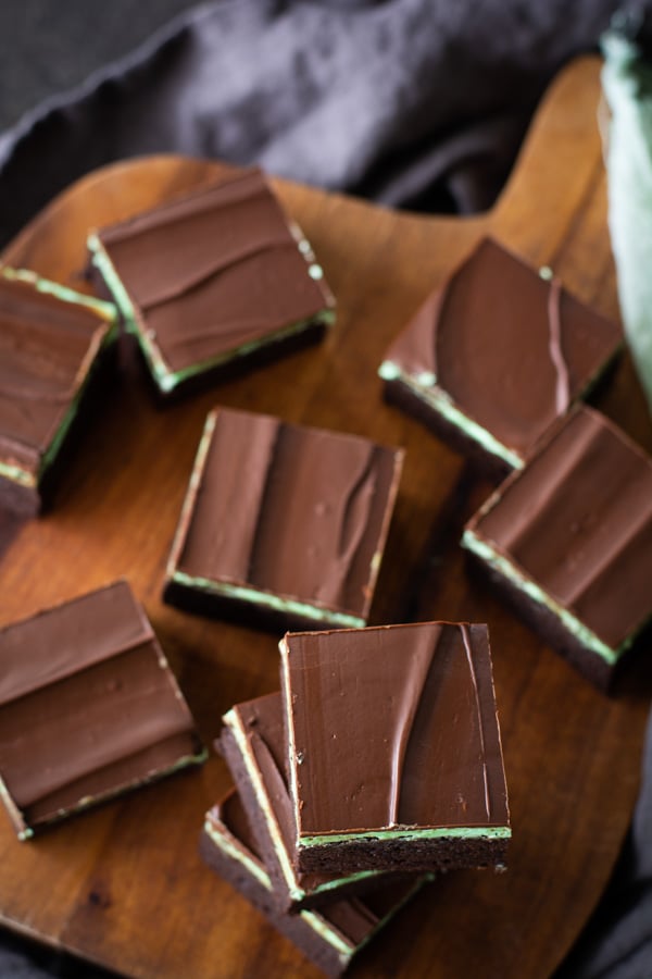 Cutting board with chocolate mint brownies