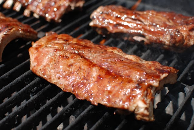 Glazed ribs on grill.