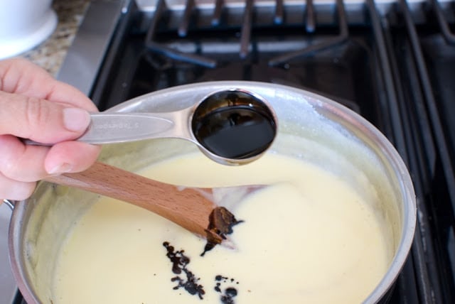 spoonful of rootbeer extract added to ice cream base