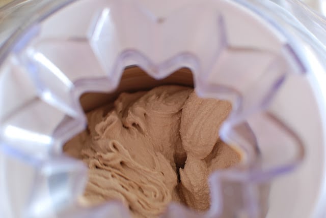 Root beer ice cream churning in ice cream maker