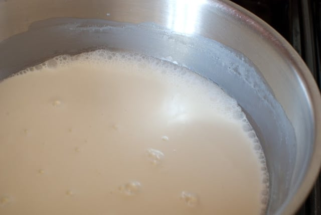 cream in saucepan simmering