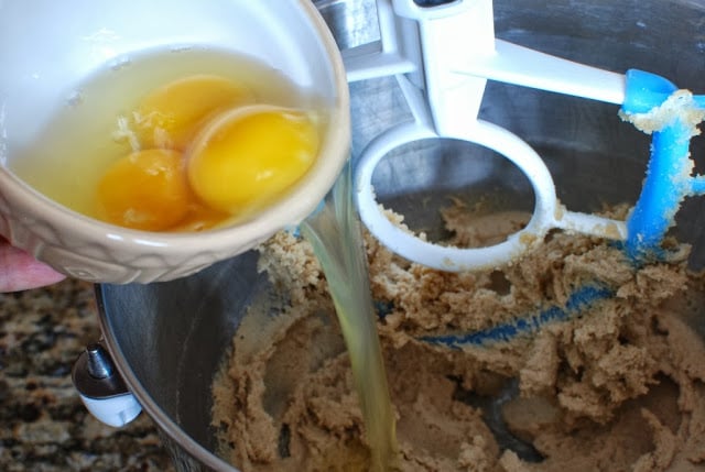 Eggs added to sugar and butter mixture