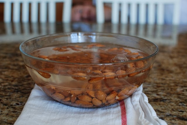 Almond soaking in a bowl of water