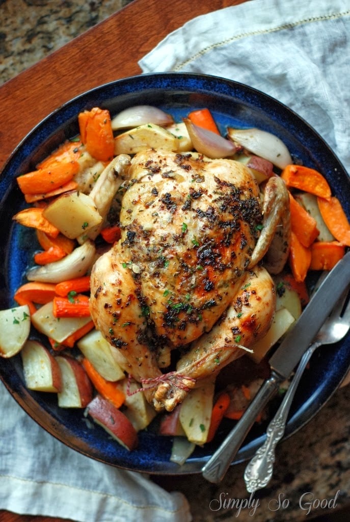 Roasted chicken with root vegetables