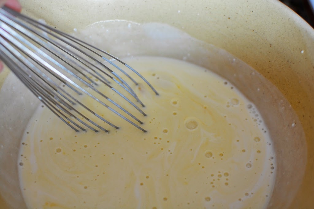 Whisked coconut milk and egg yolks
