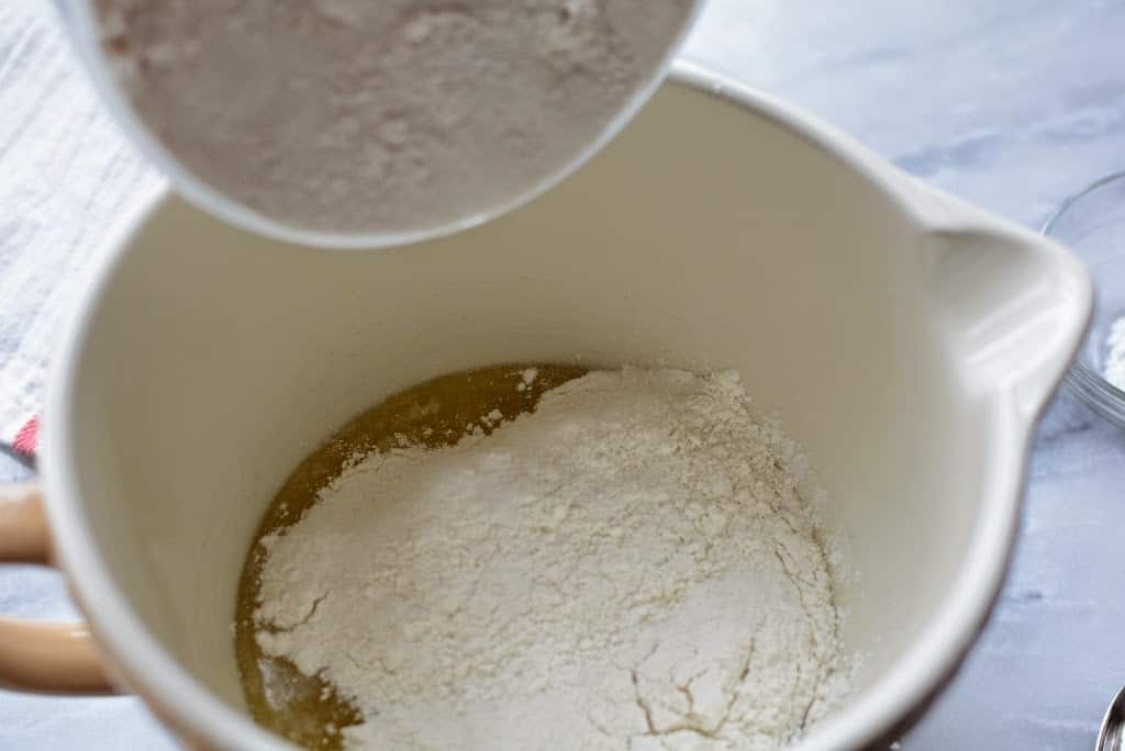 Flour added to butter mixture