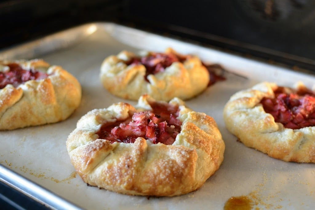 baked tarts on baking sheet