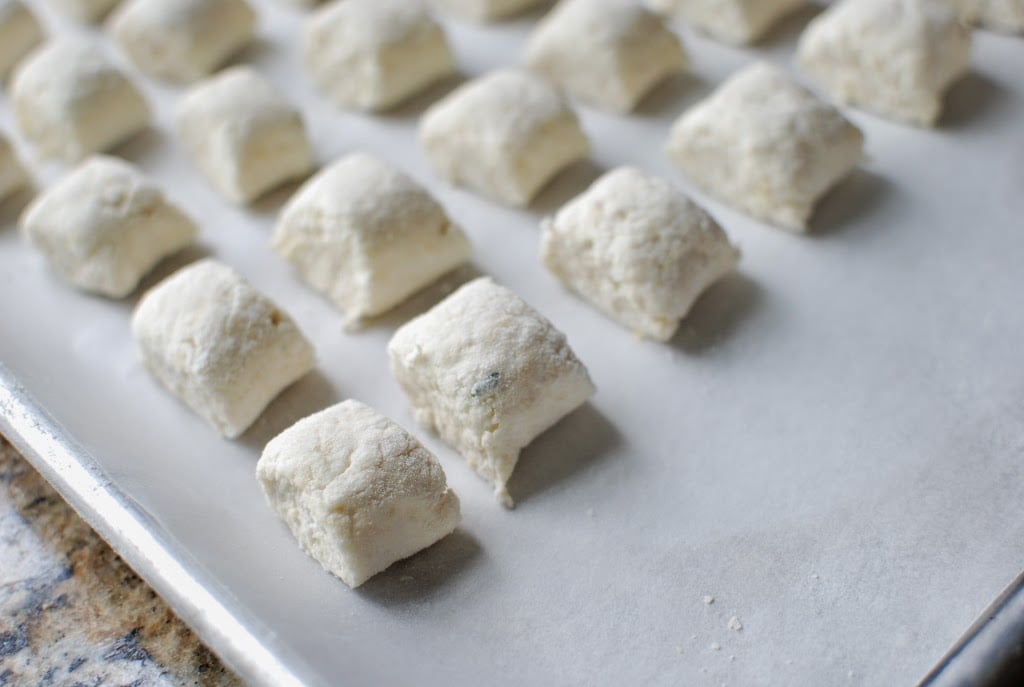 closeup of gnocchi on parchment